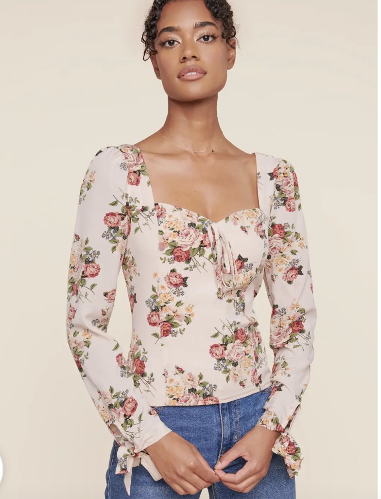 Helena Floral Smocked Back Sweetheart Blouse - Heart On A Hanger