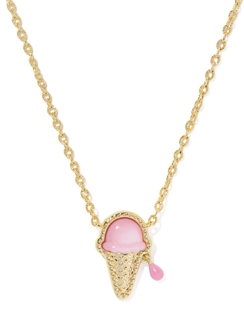 Ice cream short necklace in gold pastel pink mop - Heart On A Hanger