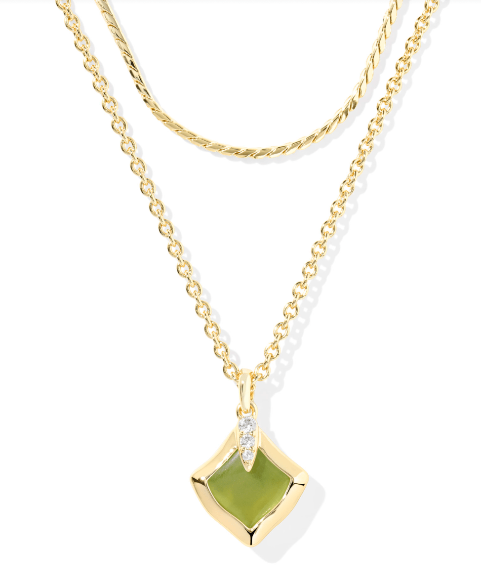 Joelle multi strand necklace in gold chartreuse green mother of pearl - Heart On A Hanger