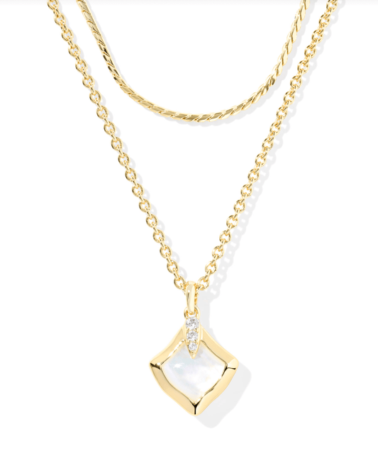 Joelle multi strand necklace in gold ivory mother of pearl - Heart On A Hanger