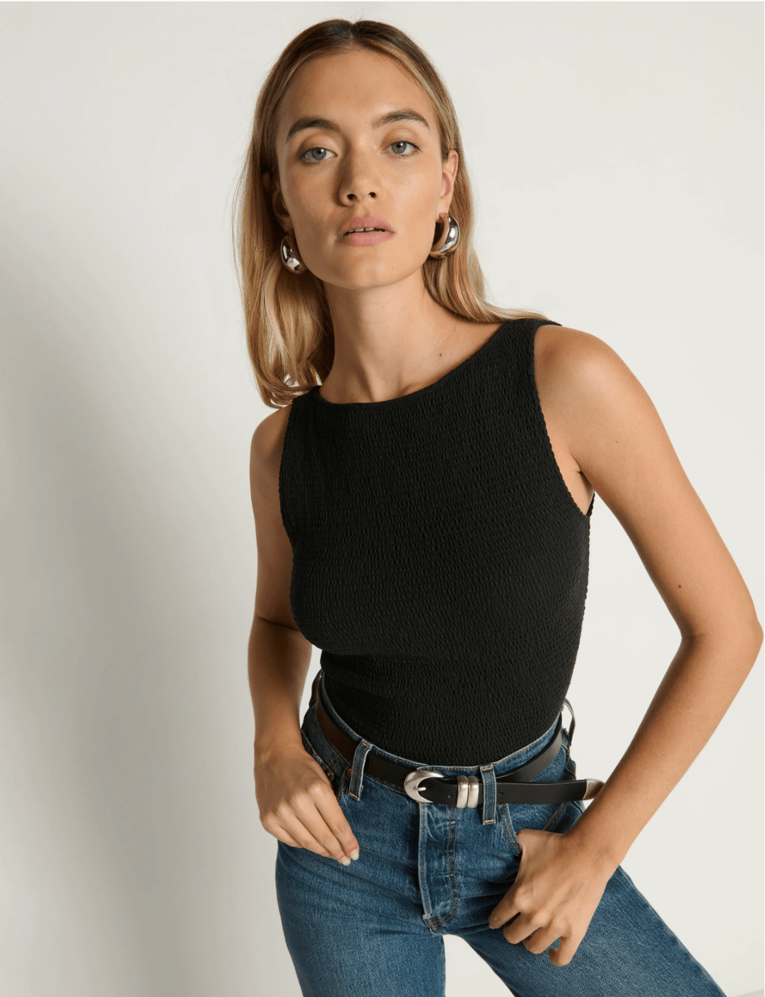 Kimmy smocked tank in jet black - Heart On A Hanger