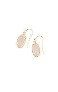 Lee Drop Earrings Gold Rose Quartz - Heart On A Hanger