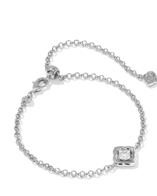 Mallory crystal delicate chain bracelet in silver white cz - Heart On A Hanger