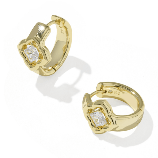 Mallory crystal huggie earrings in gold white cz - Heart On A Hanger