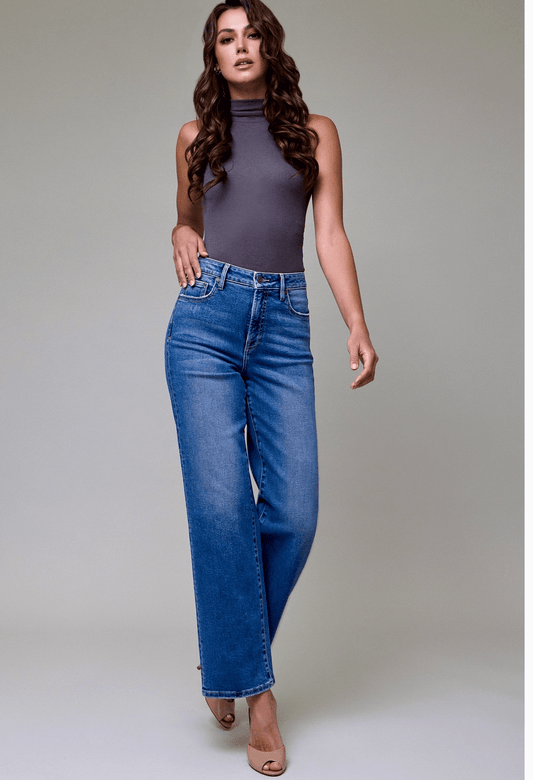 Medium wash high rise classic straight jeans - Heart On A Hanger