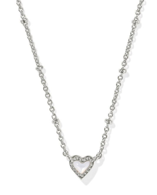 mini ari heart silver ivory mother of pearl necklace - Heart On A Hanger