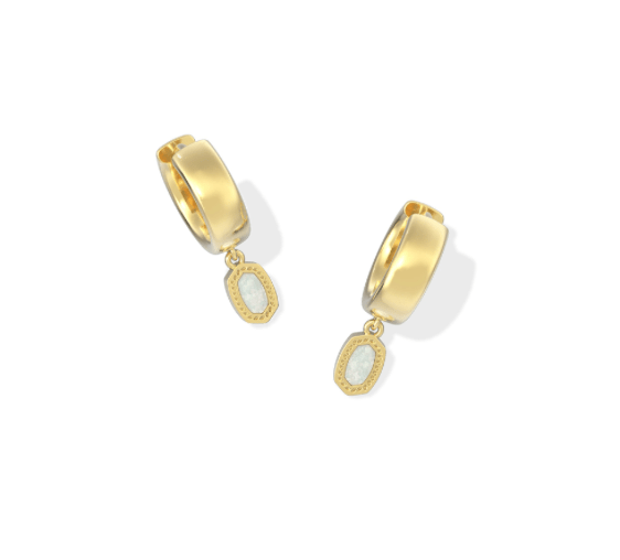 Mini Ellie wide huggie earrings in gold white opal - Heart On A Hanger