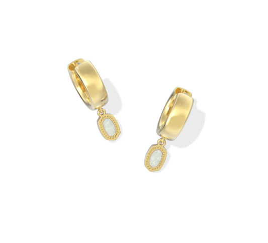 Mini Ellie wide huggie earrings in gold white opal - Heart On A Hanger