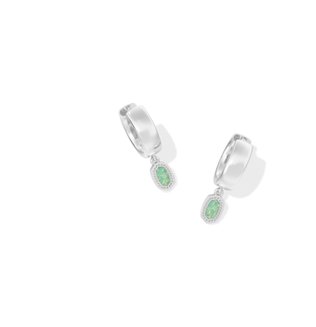 Mini ellie wide huggie earrings in silver green opal - Heart On A Hanger