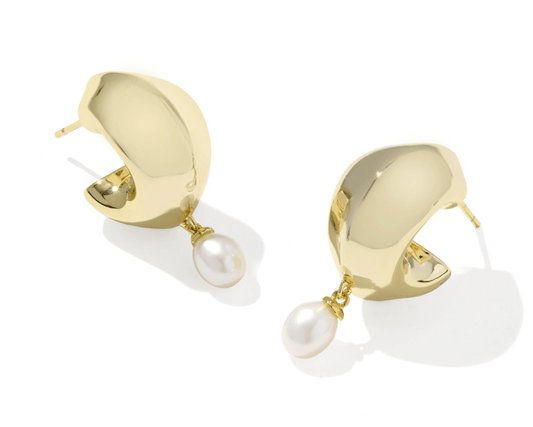 Oakland pearl huggie earrings in gold freshwater cultured pearl - Heart On A Hanger