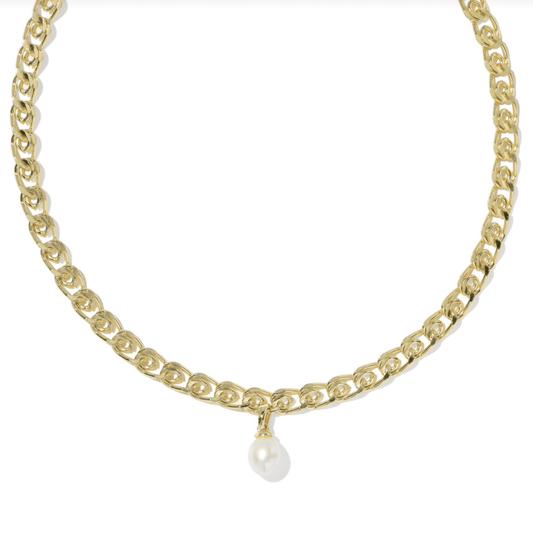 Oakland pearl short necklace gold freshwater cultured pearl - Heart On A Hanger