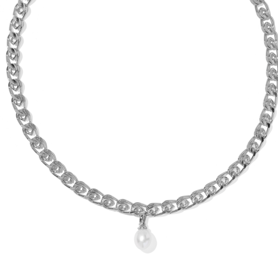 Oakland pearl short necklace in silver freshwater sutured pearl