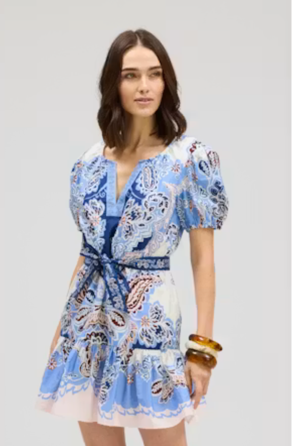 Isabella dress in azure paisley