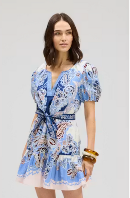 Isabella dress in azure paisley