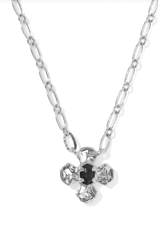 Leanne short necklace in silver black granite