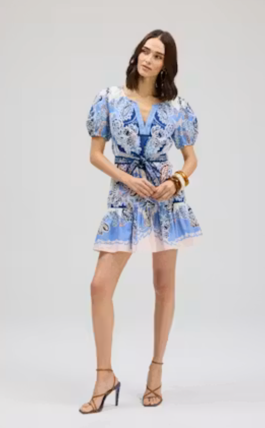 Isabella dress in azure paisley