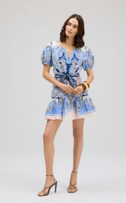 Isabella dress in azure paisley