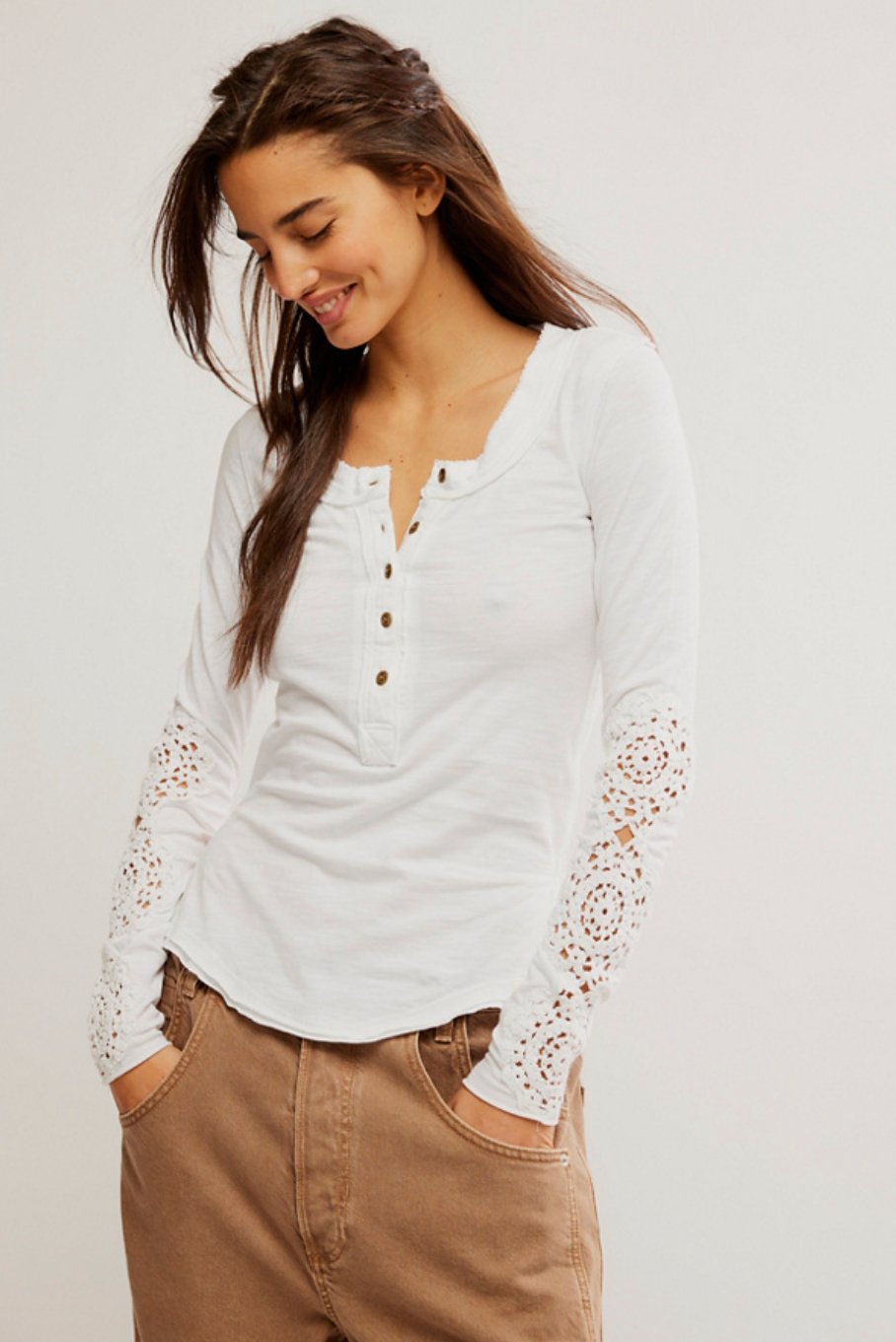 Our song henley cuff in ivory - Heart On A Hanger