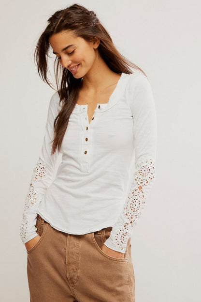 Our song henley cuff in ivory - Heart On A Hanger