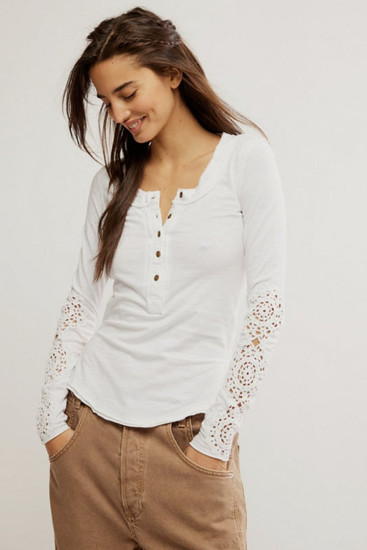 Our song henley cuff in ivory - Heart On A Hanger