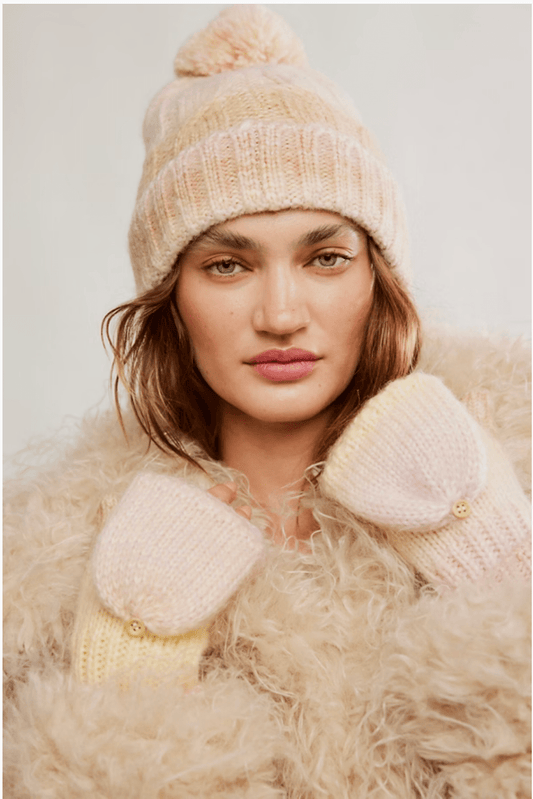 Rainbow run hat and glove set in ivory - Heart On A Hanger