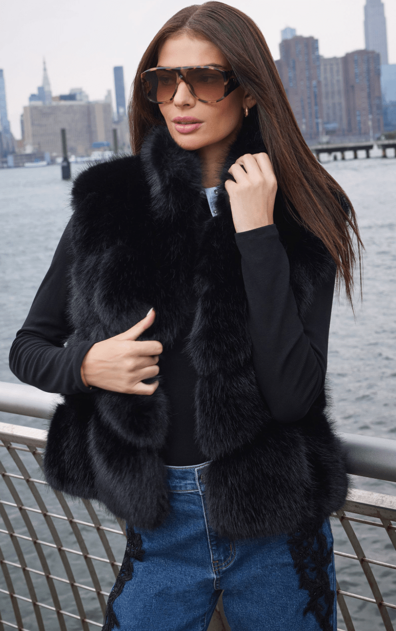 Rosario faux fur vest in black - Heart On A Hanger