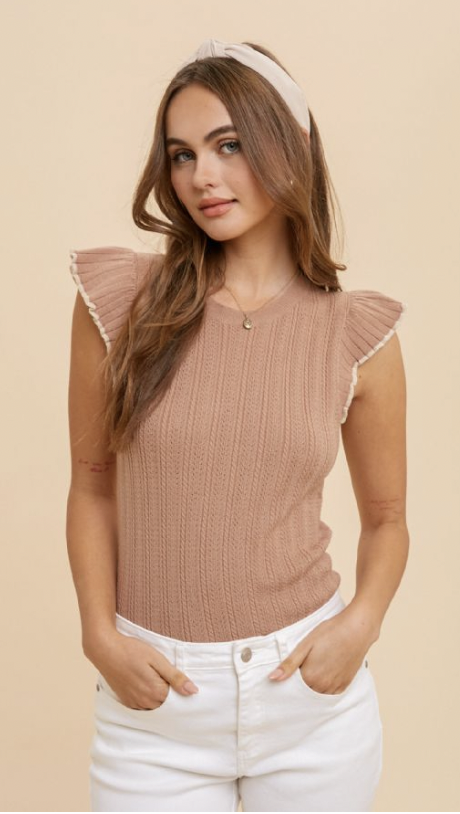 Fluttered Sleeve Textured Sweater