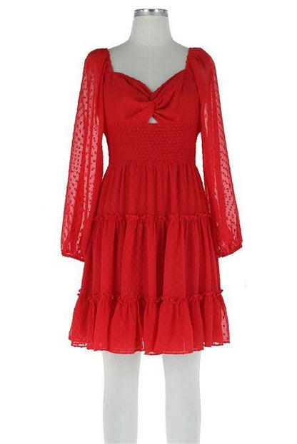 Smocked Waist Red Dress