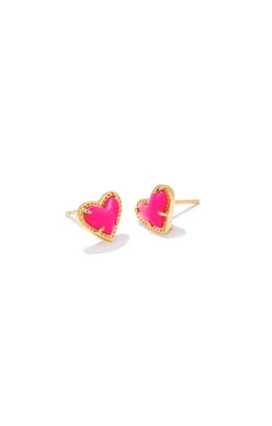 Ari Stud Heart Earrings Gold Neon Pink Magnesite